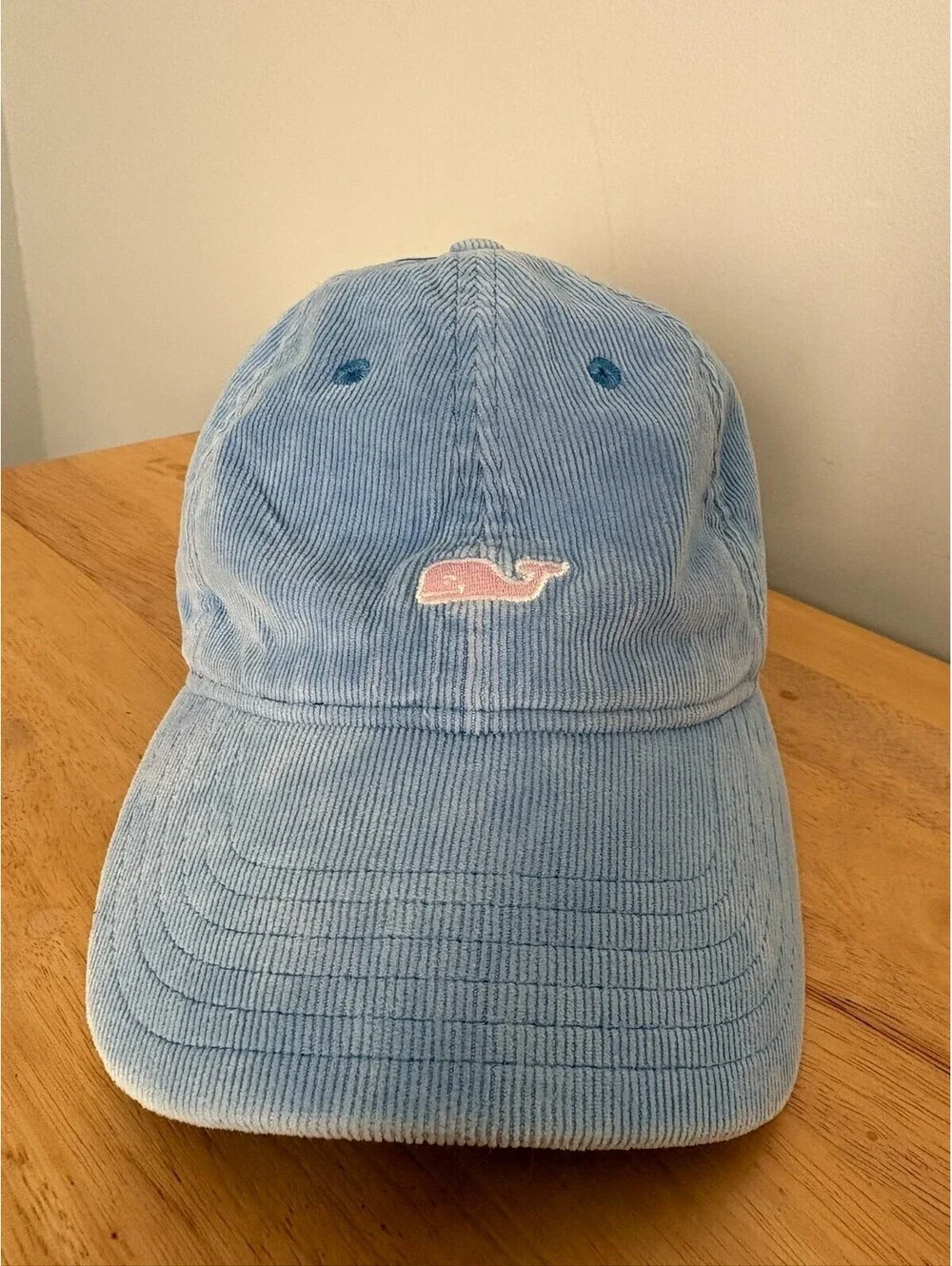 Vineyard Vines Womens Cap Hat Light Blue Corduroy Pink Whale Leather Strap